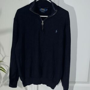 Navy Blue Polo by Ralph Lauren button neck Long sleeve sweater sweatshirt Pony-L